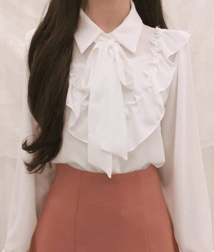 더블 프릴 리본 블라우스