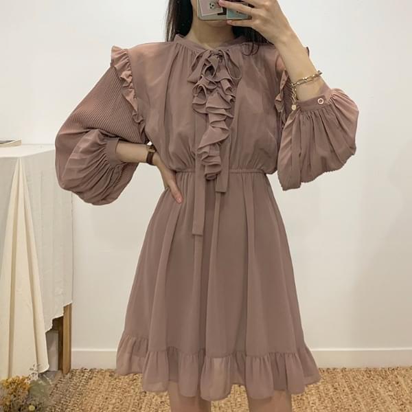 Sherbet ribbon tie frill mini dress