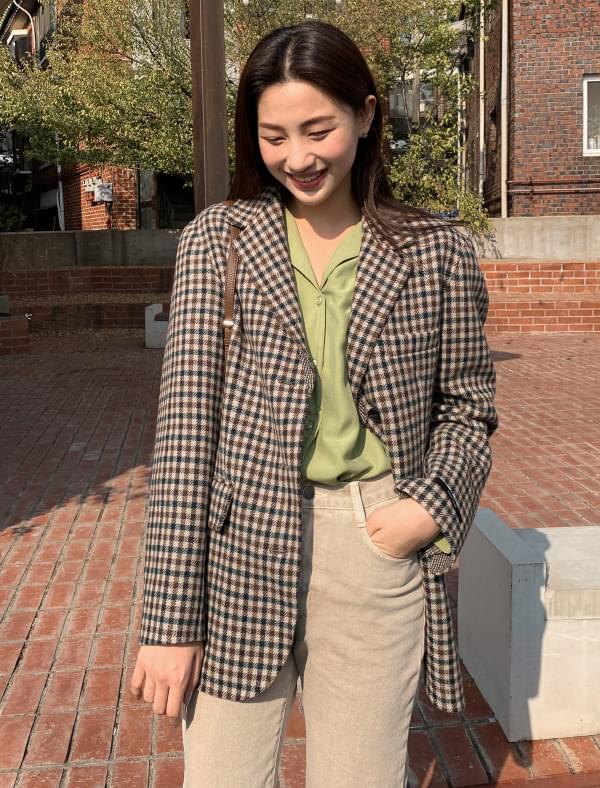 3 button wool check jacket