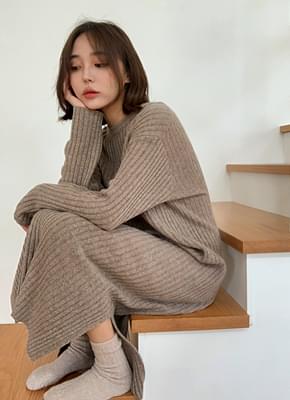 Wool knit trim dress