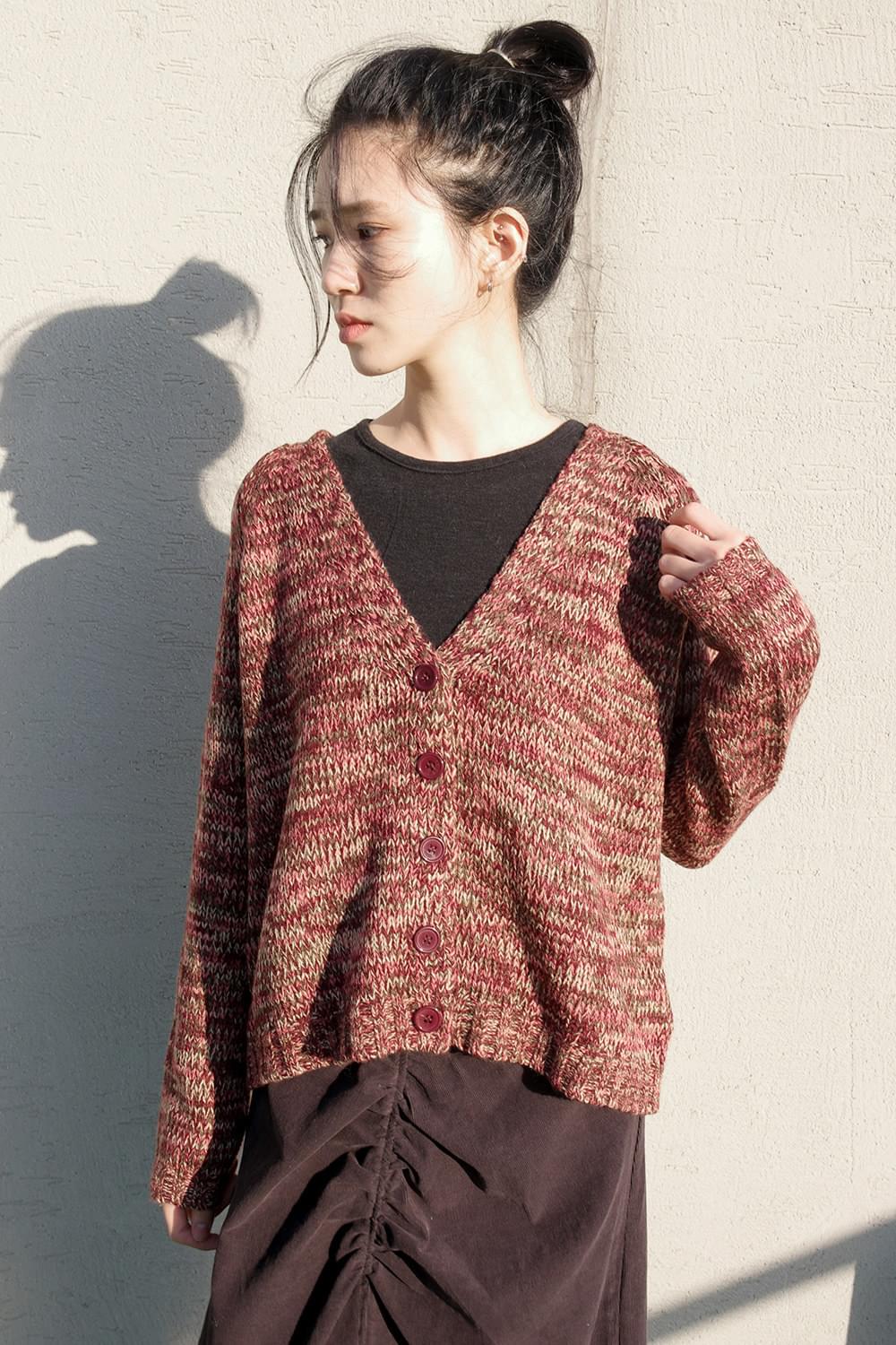 mixture v-neck cardigan (wine)