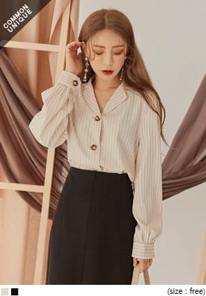 CALLY STRIPE OPEN COLLAR BLOUSE