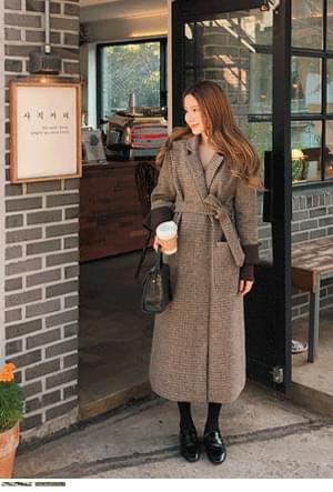 롤업배색체크 롱코트
