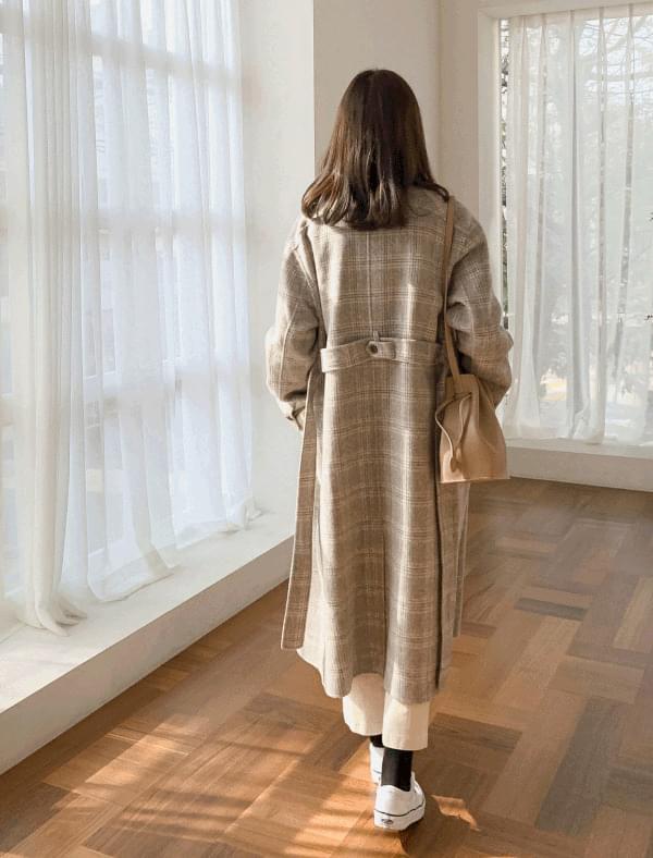 wool soft check long coat