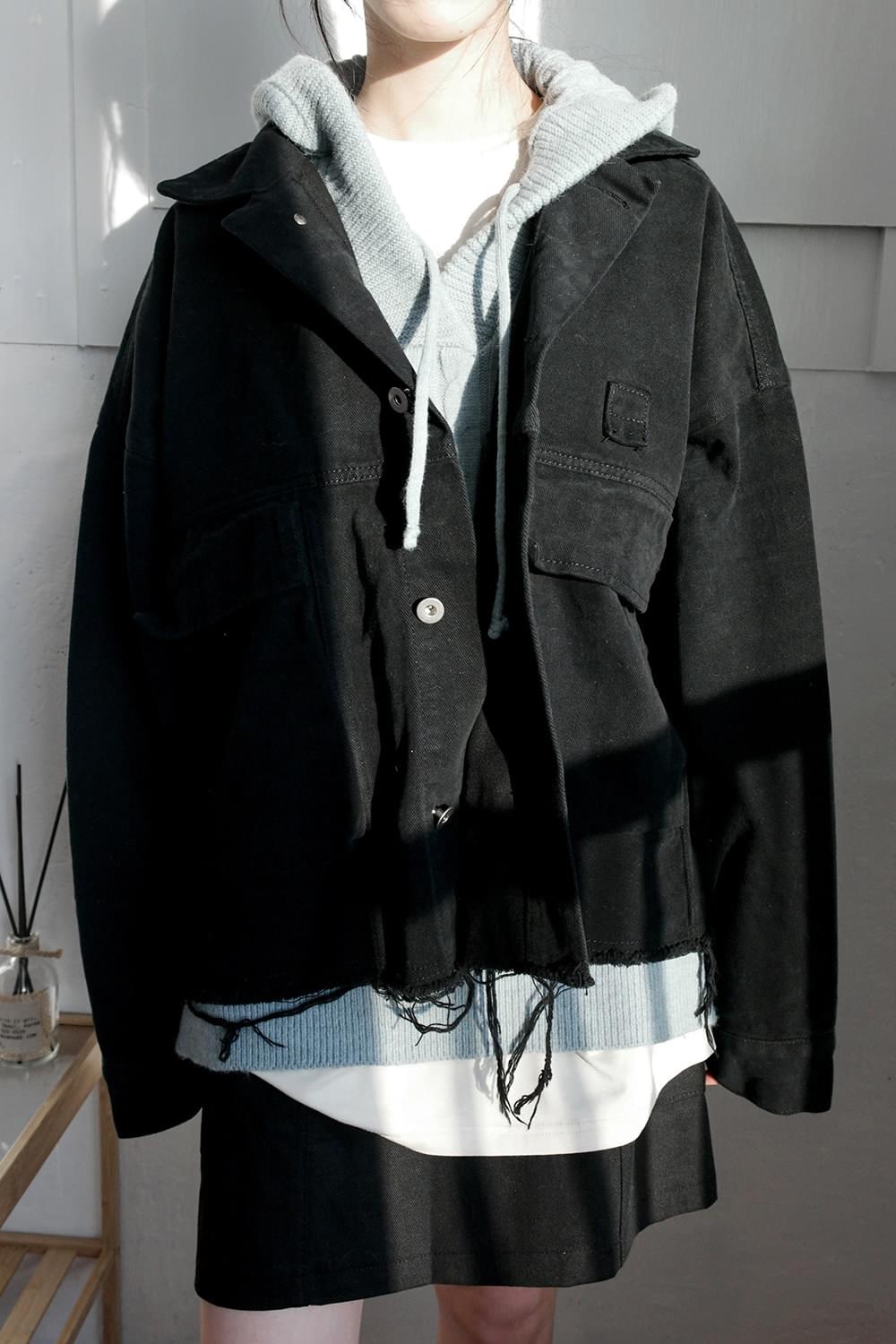vintage cutting crop jacket (black)