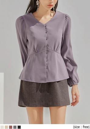 LIENNA PEACH BUTTON V NECK BLOUSE