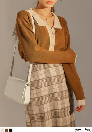 VEIN COLORING COLLAR KNIT CARDIGAN