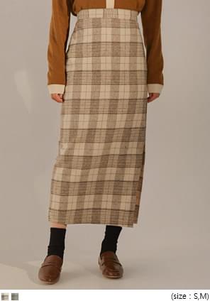PARAS NAPPING CHECK SLIT LONG SKIRT