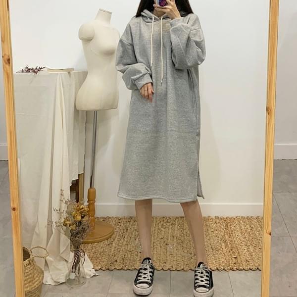 Cream brushed hooded long dress