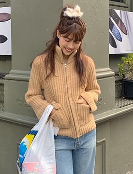 Wool knit pola zip-up_J (size : free)