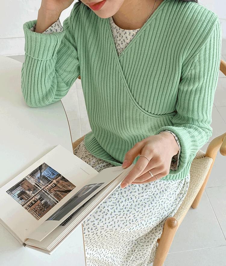 무드 골지 브이넥 랩 가디건