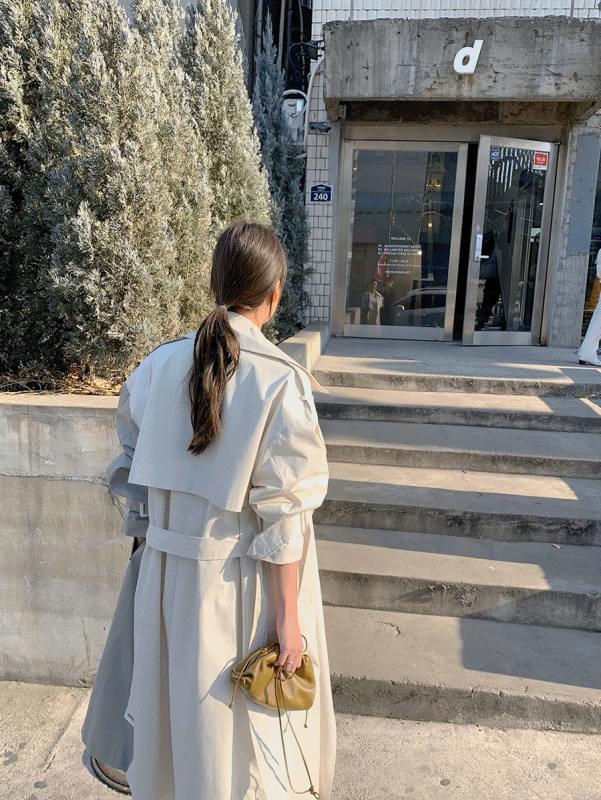 배색 롱 트렌치 코트
