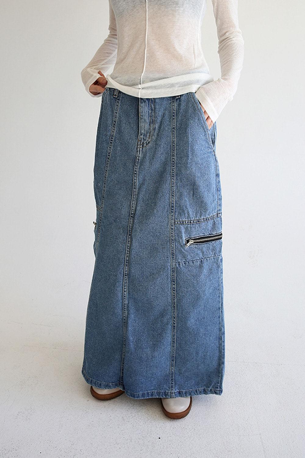 zipper denim skirts