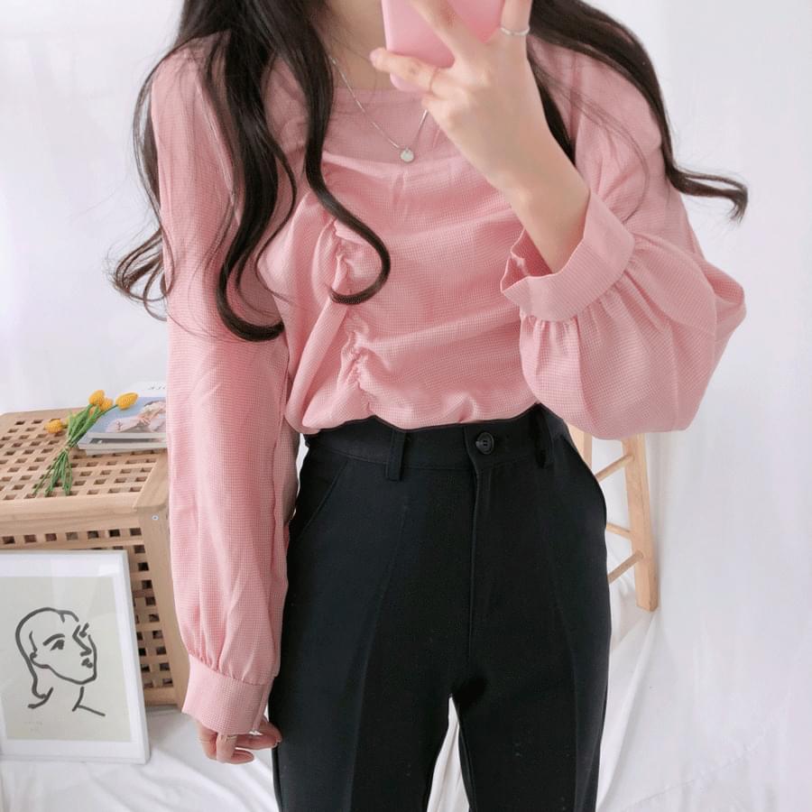 Caramel grid check blouse blouses