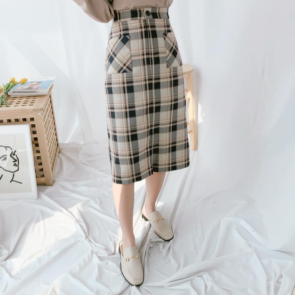 Polling check long skirt skirt