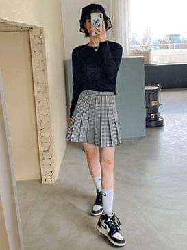 체크플리츠 폴드 미니스커트
