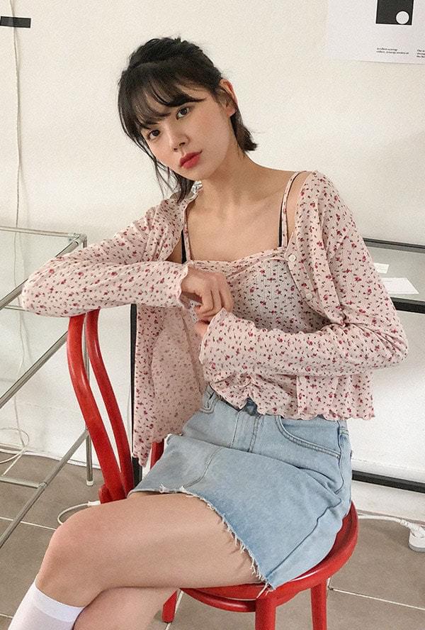 플라워 가디건+나시 SET