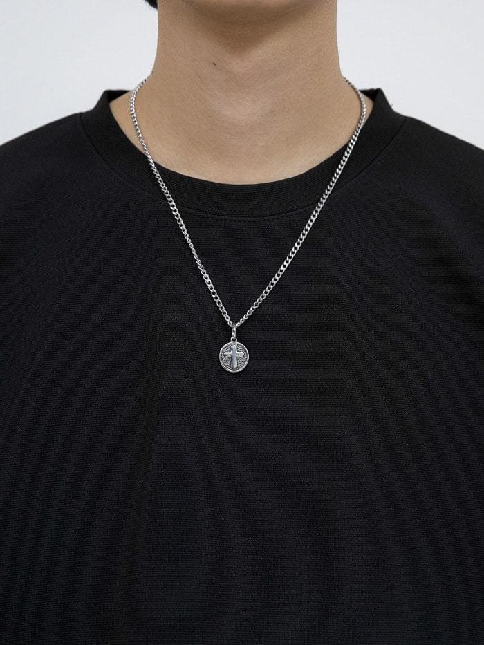 matte circular cross necklace