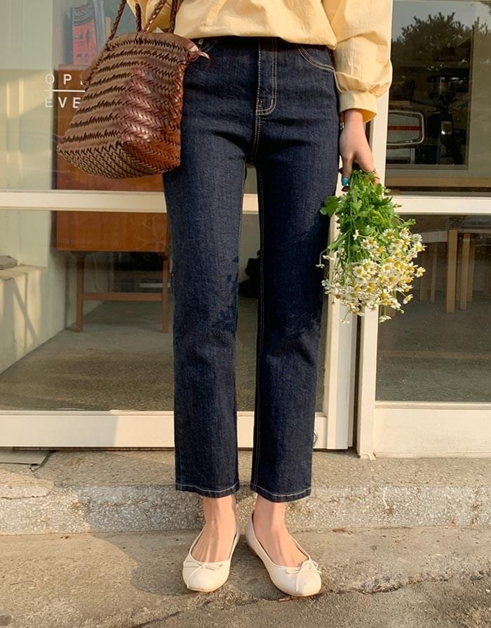 코아생지데님일자팬츠