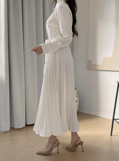 Pleated ribbon long ops ワンピース