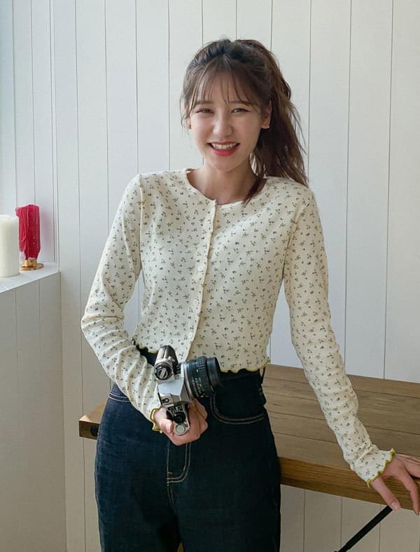 플라워 러플골지 크롭가디건