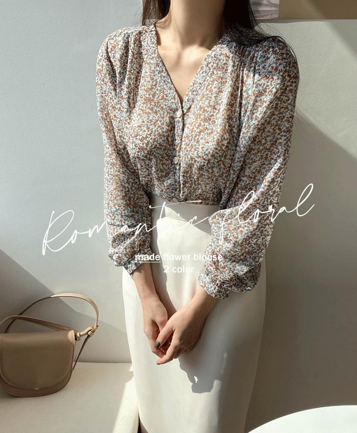 Floral V-neck chiffon blouse