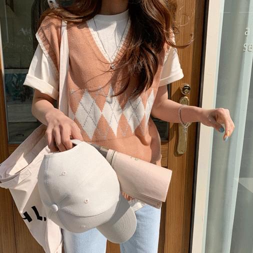 레트로 다이아 오버핏 조끼