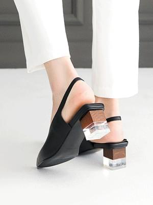 레카트 가죽 슬링백 미들힐 펌프스 4cm