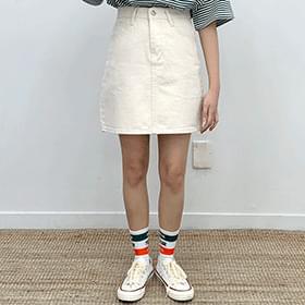 코맨 컷팅 면 스커트