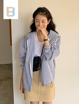 Cozy stripe cotton jumper zip-up