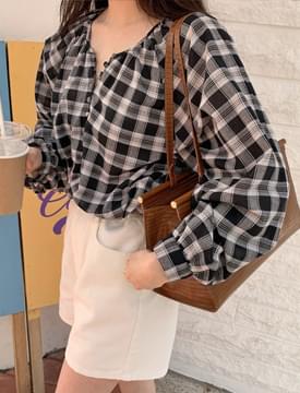 Check Round Shirring Blouse 襯衫