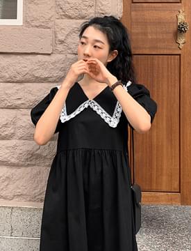 Lace Big Color Puff Long Dress 洋裝
