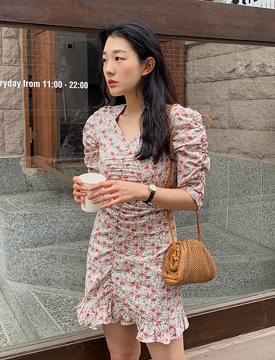 Shirring Point Mini Flower Dress 洋裝