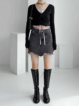 Cutting moss denim skirt