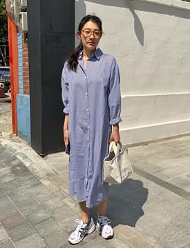 Simple Striped Shirt Long Dress 洋裝