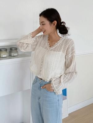 여리핏 레이스펀칭 크롭가디건