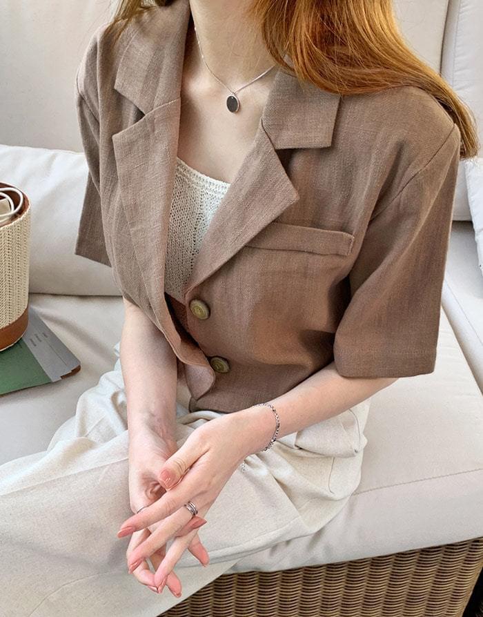 모어앤 린넨 크롭 숏 자켓