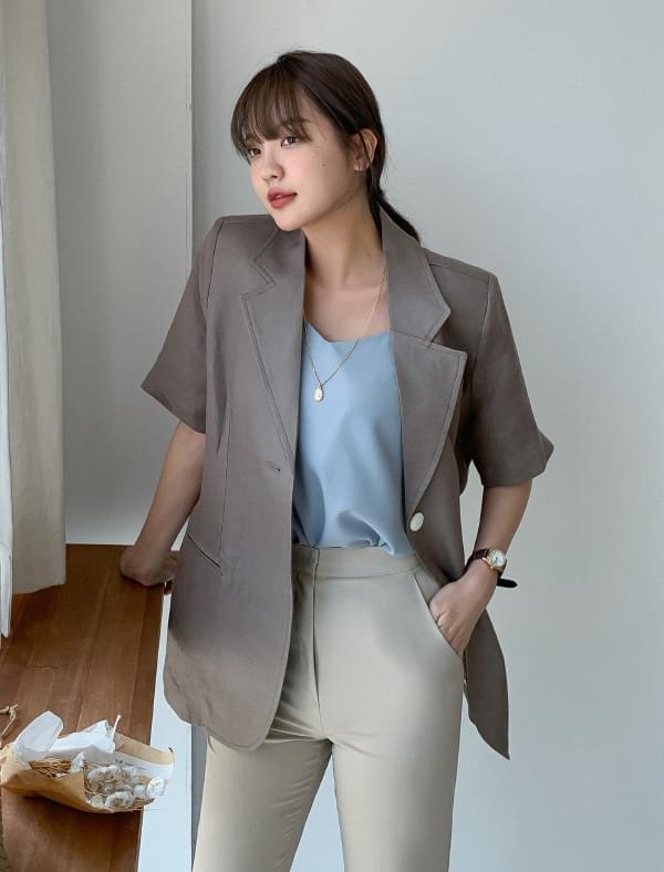 세미오버핏 린넨 반팔자켓
