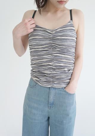 stripe shirring sleeveless タンクトップ
