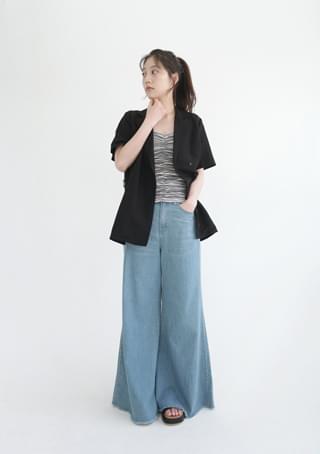 flared cut-off denim pants デニムパンツ