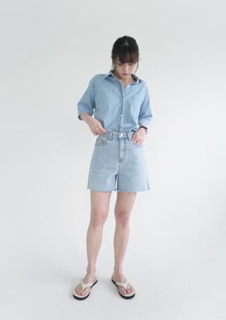 side cut-off denim shorts ショートパンツ