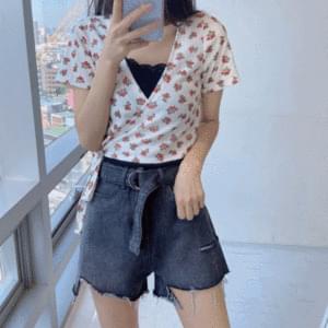 로즈 리본 랩 반팔 가디건