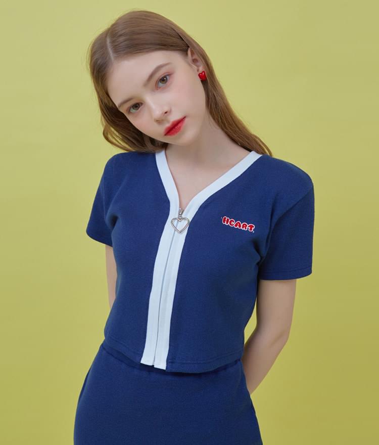 Heart Coloration Zip Up Top (Navy)