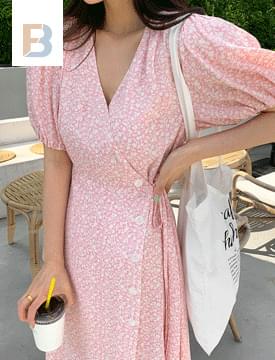 Flowing button wrap long dress ワンピース