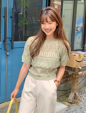 Miu lace punching crop knit ニット