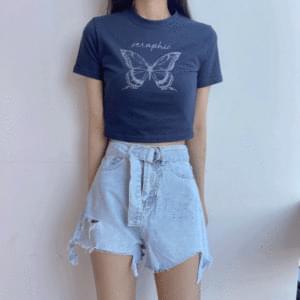 (2color)벨트 데님 데미지 팬츠/청반바지