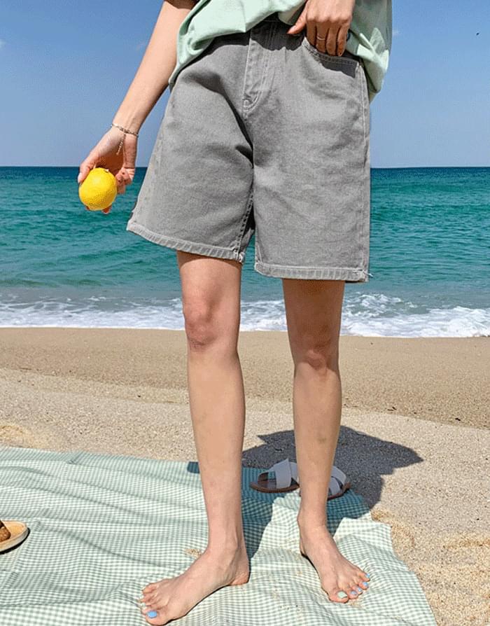 루즈워싱컬러데님4부숏팬츠