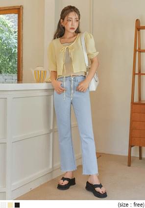 ORI STRAP PUFF CROP 1/2 CARDIGAN