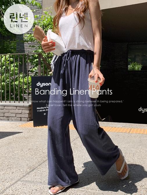 Classic linen banding wide long pants