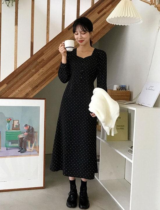 square dot long Dress